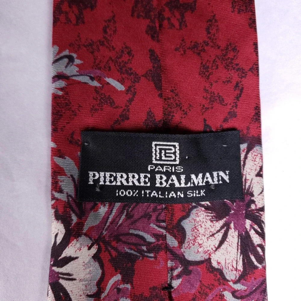 Pierre Balmain Paris Floral Dress Tie Red Silkcore Aesthetic‎ Menswear Gift